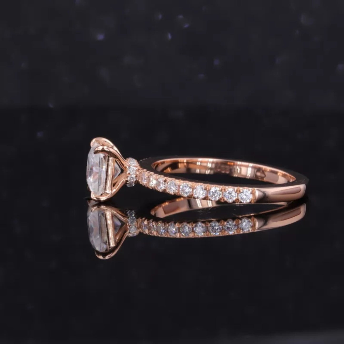 Princess Cut Moissanite Solitaire Ring with Round Diamond Shank