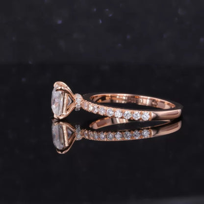 Princess Cut Moissanite Solitaire Ring with Round Diamond Shank