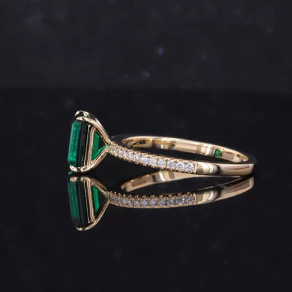 Solitaire Emerald Gemstone & Moissanite Engagement Ring