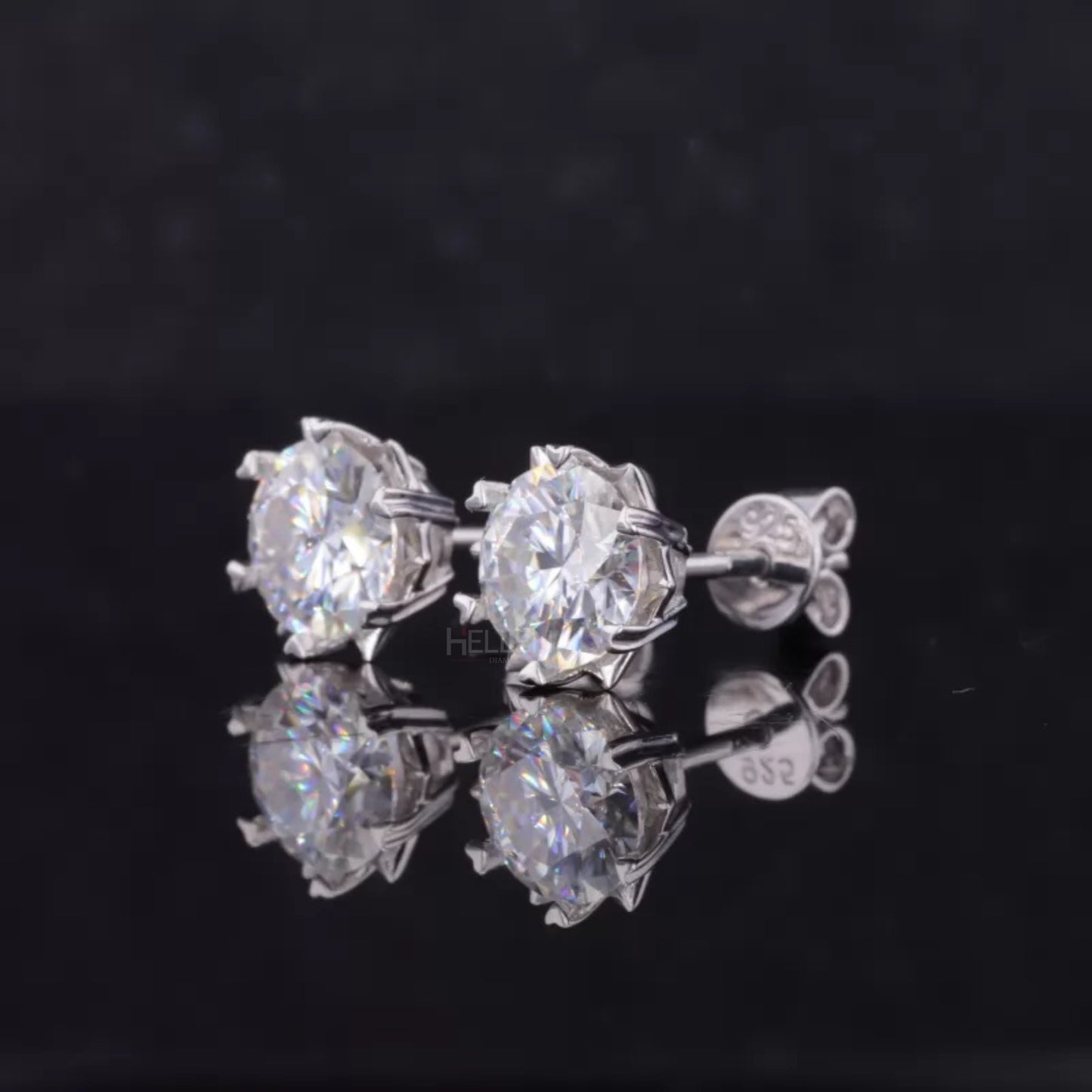 Round Cut VVS Moissanite Stud with Heart-Shaped Prongs
