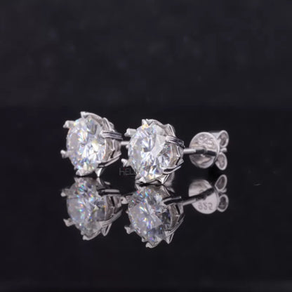 Round Cut VVS Moissanite Stud with Heart-Shaped Prongs
