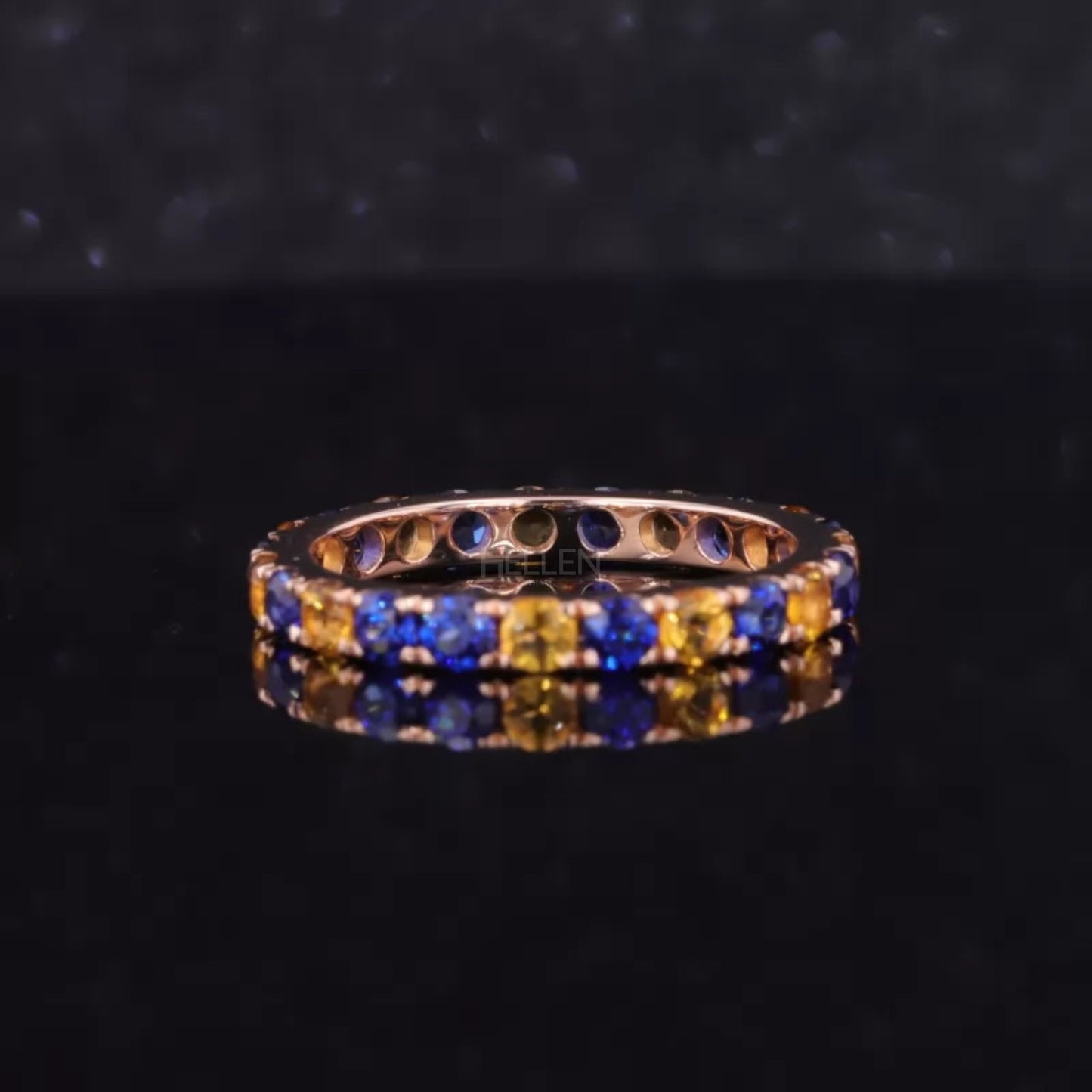 Blue And Yellow Sapphire Round Cut Full Eternity Wedding Band