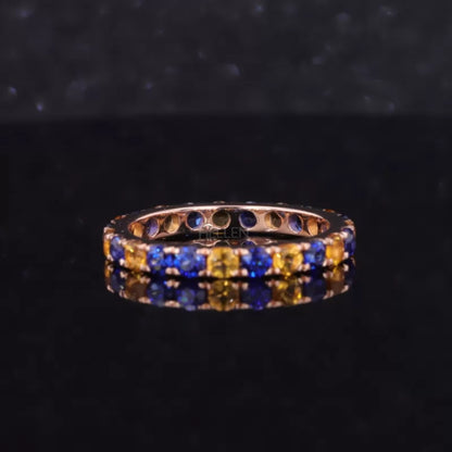 Blue And Yellow Sapphire Round Cut Full Eternity Wedding Band