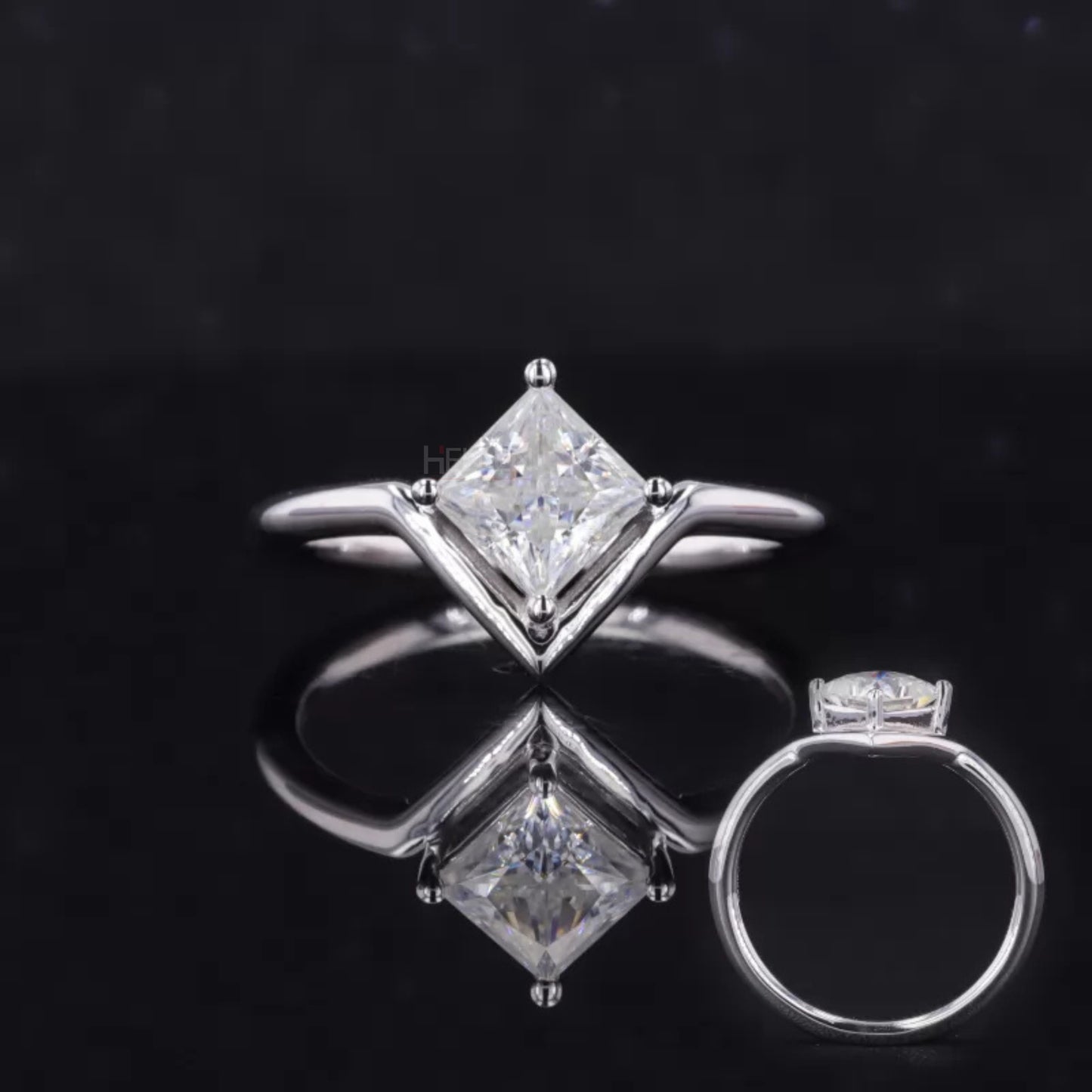 Princess Cut  Moissanite Solitaire Unique V Proposal Ring