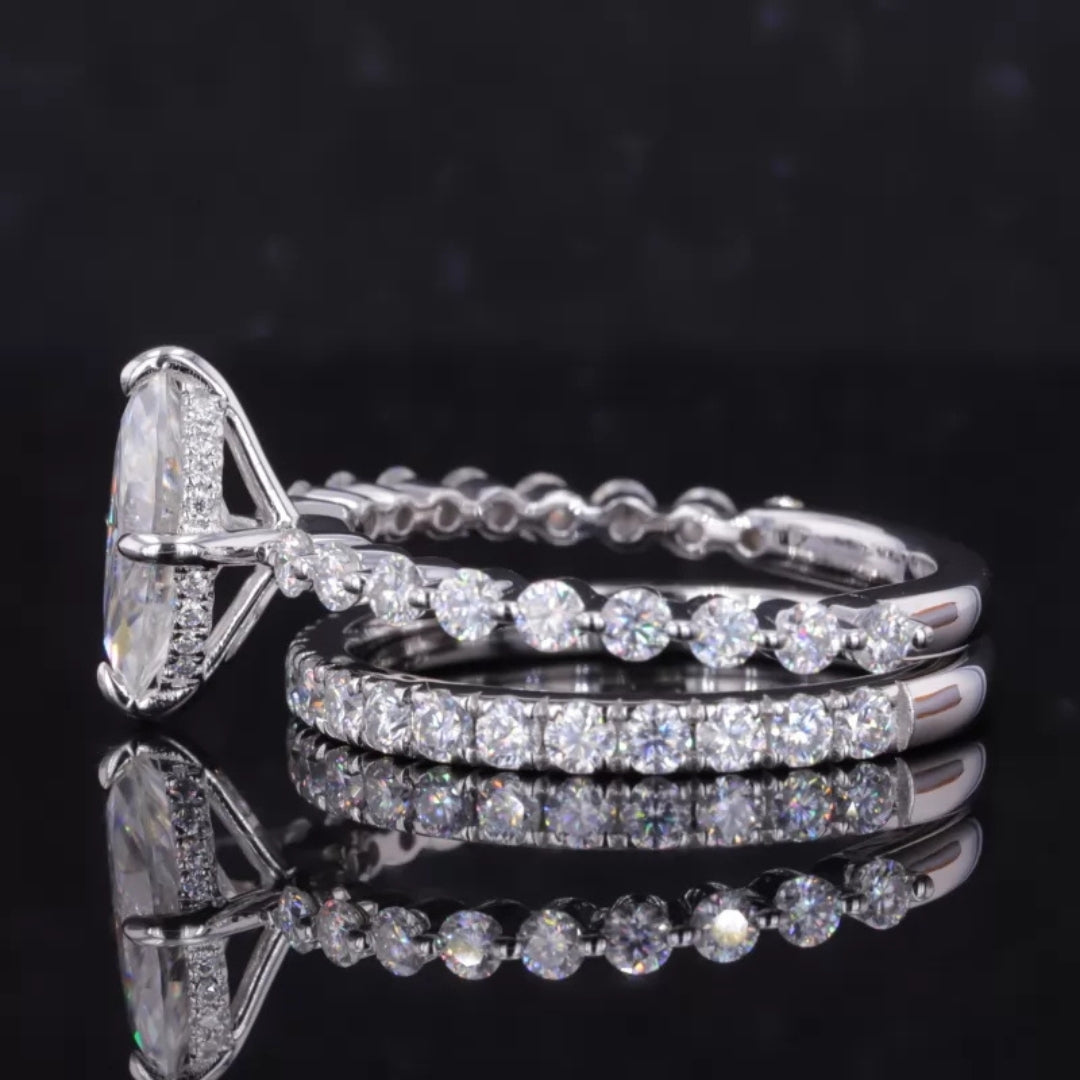 Marquise Solitaire Ring with Stackable Half-Round Eternity Band