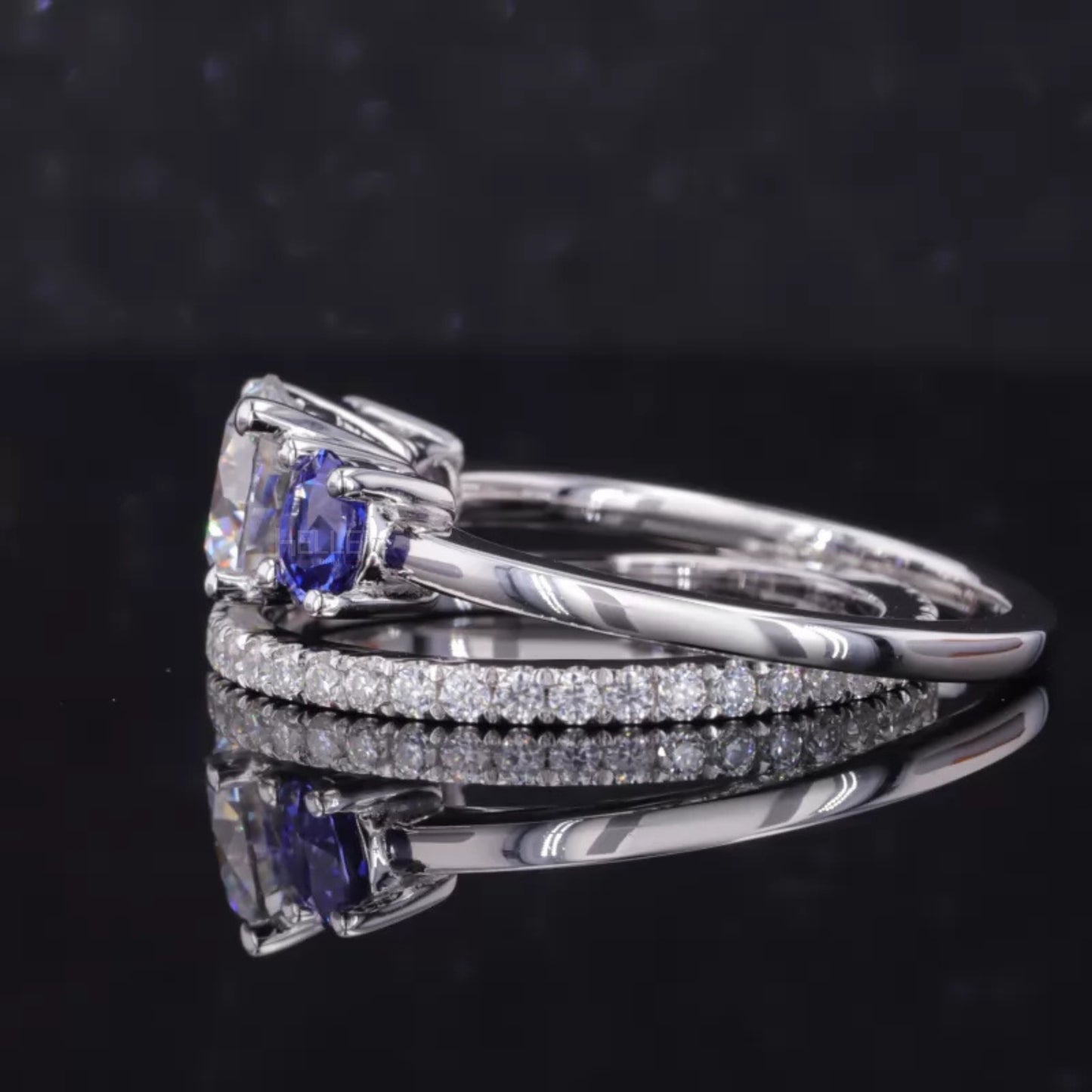 3 stone Round Cut Moissanite Bridal Ring Set