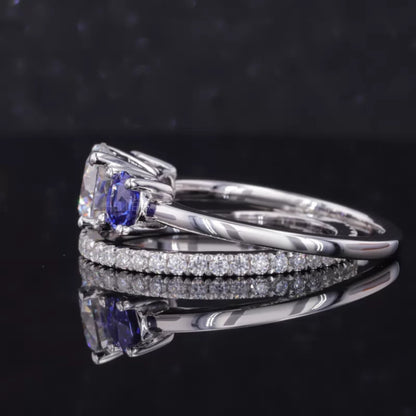 3 stone Round Cut Moissanite Bridal Ring Set