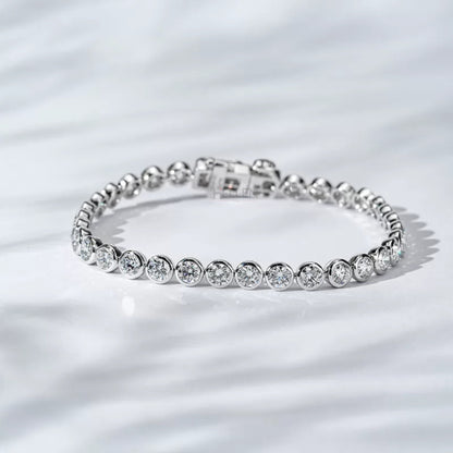 Round Cut Moissanite Bezel setting Must Have Tennis Bracelet