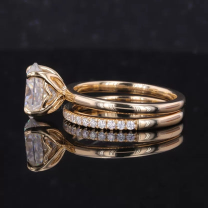 Oval Solitaire Ring with Stackable Half-Round Eternity Band