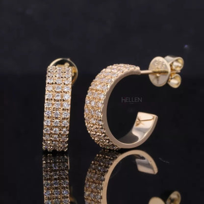 Sterling silver pave hoop earrings encrusted with brilliant moissanite stones