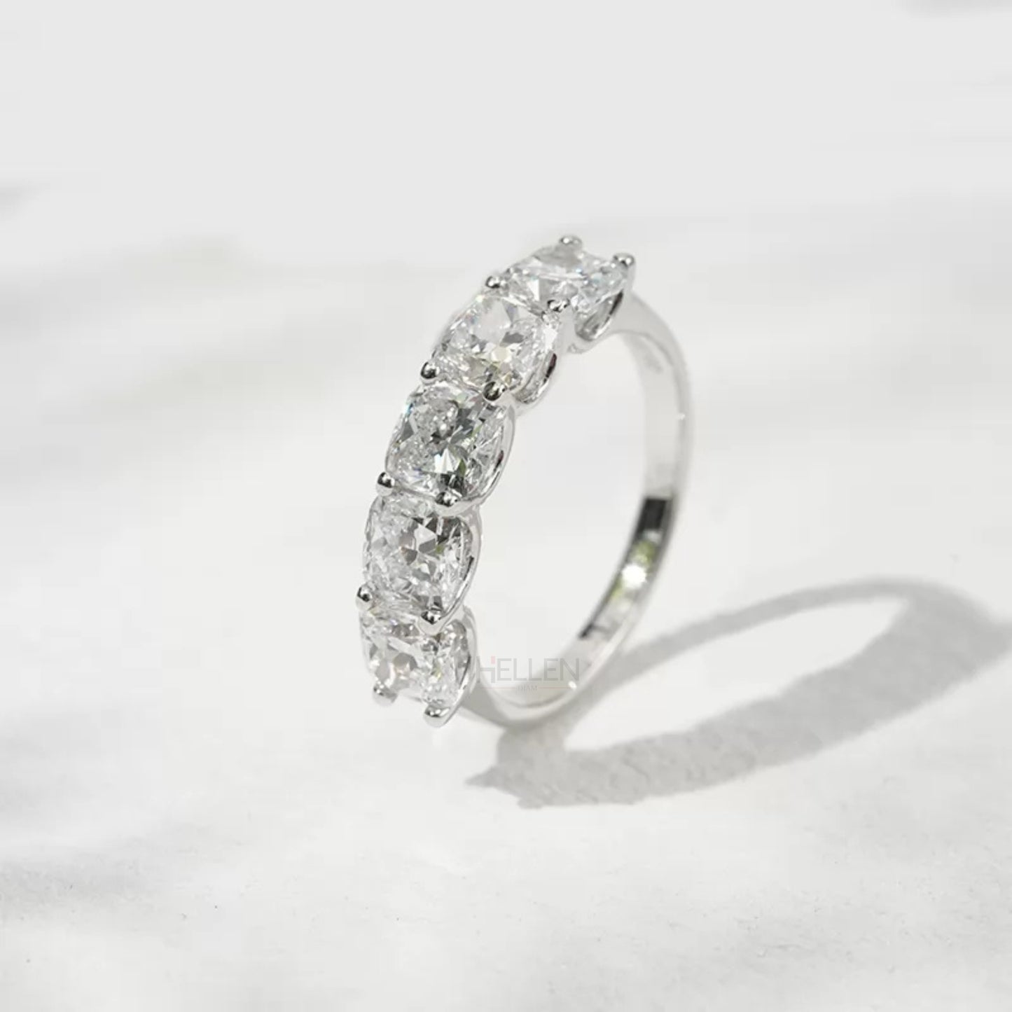 Cushion Cut Five Stone Moissanite Half Eternity Band
