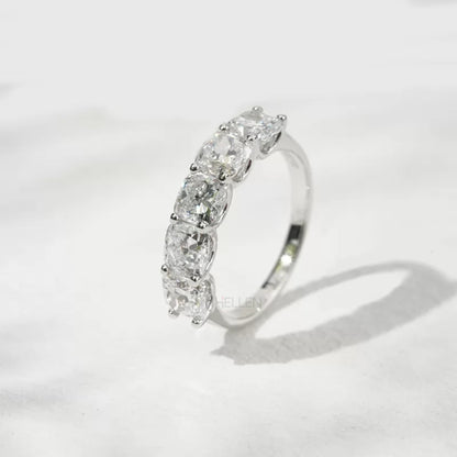 Cushion Cut Five Stone Moissanite Half Eternity Band