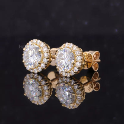 Round Cut VVS Moissanite Halo Studs in Sterling 925 Silver