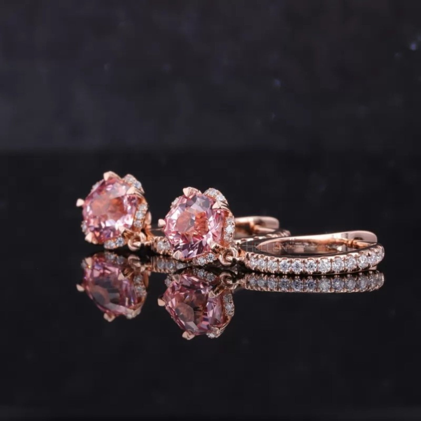 Silver Drop Earrings - Pink Sapphire & Moissanite Dangle Earrings