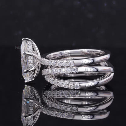 Marquis Solitaire Crossed Shank Ring with Stackable Eternity Band