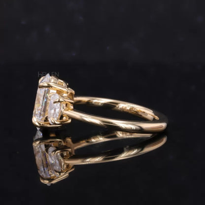 3 Stone Oval Moissanite Engagement Ring in Sterling Silver