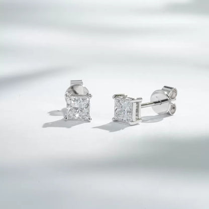 Princess Cut Solitaire Moissainte Studs-Sterling Silver 925