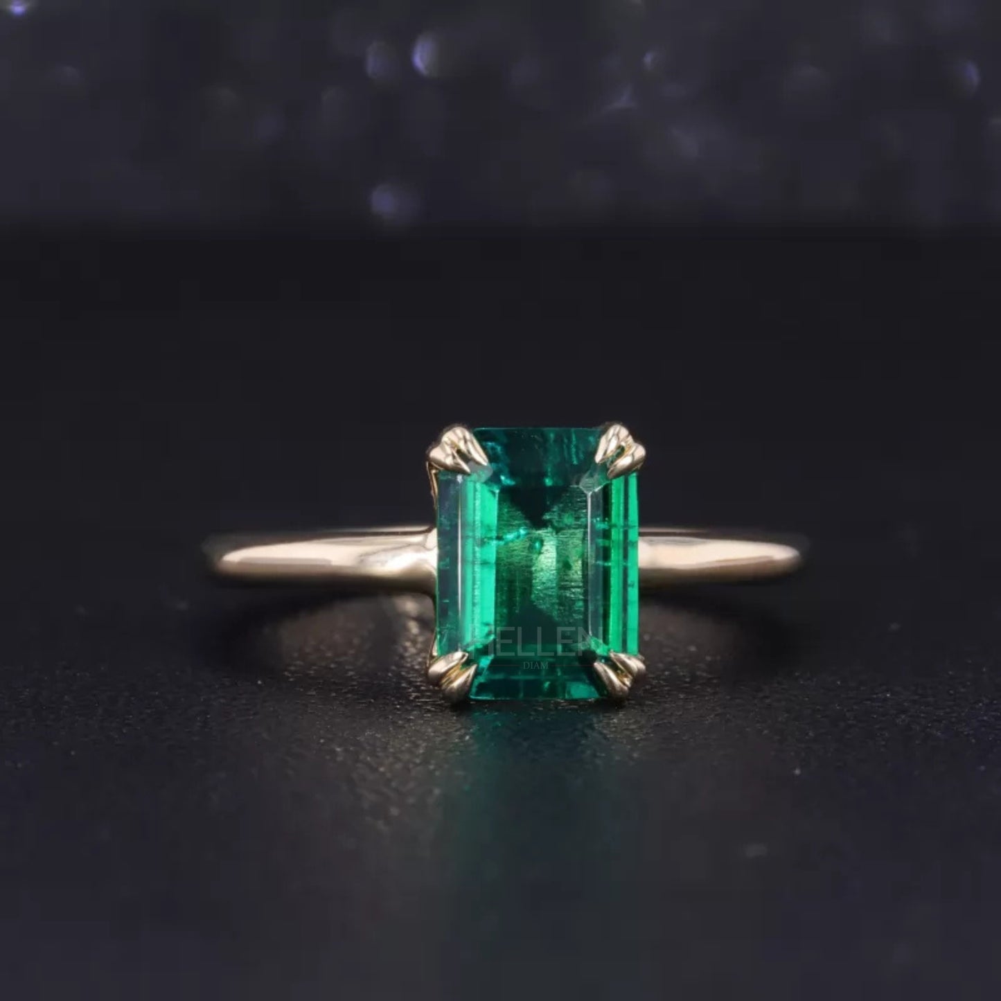 Solitaire Emerald Gemstone semi precious Engagement Ring