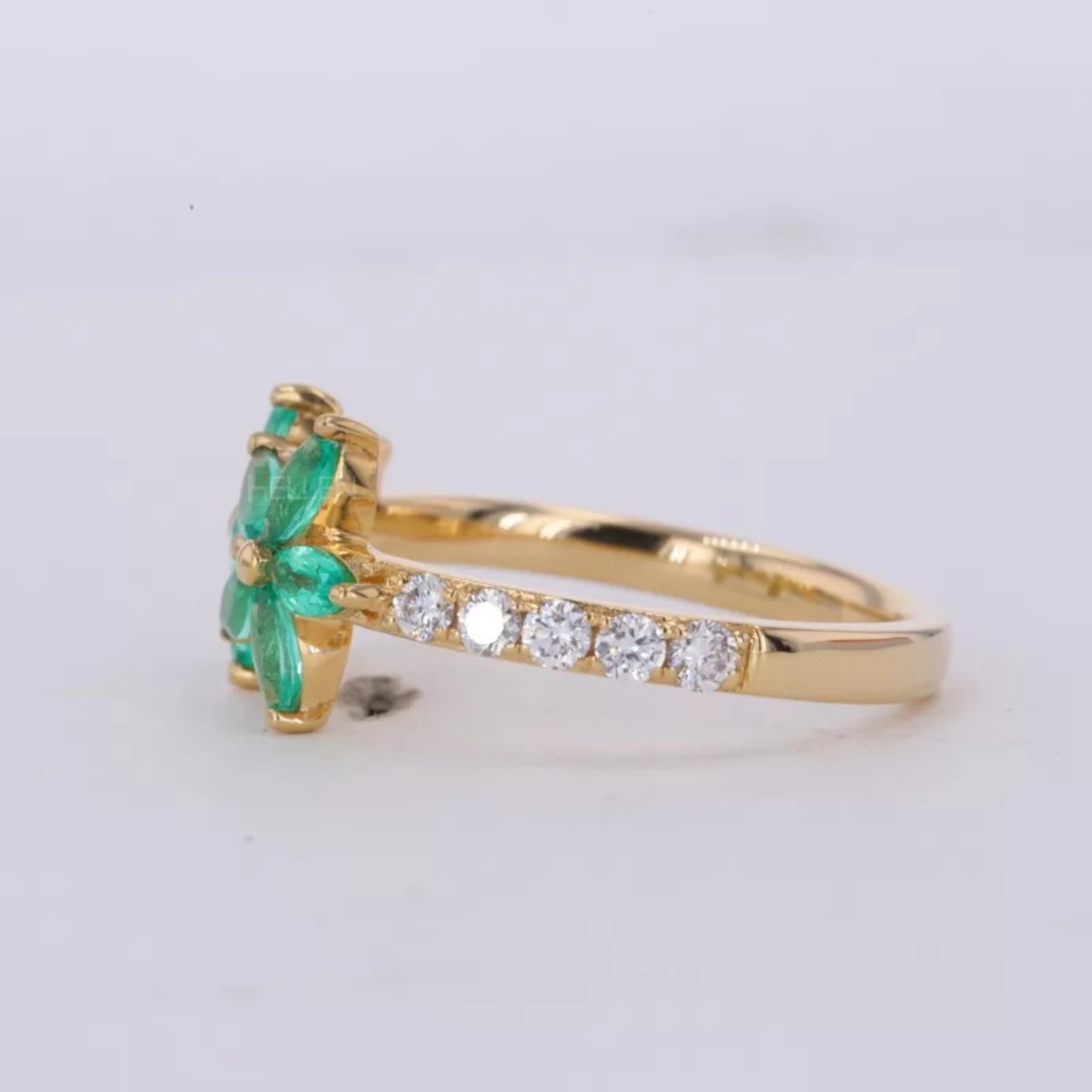 Exclusive Green Gemstone and Moissanite  Floral Ring