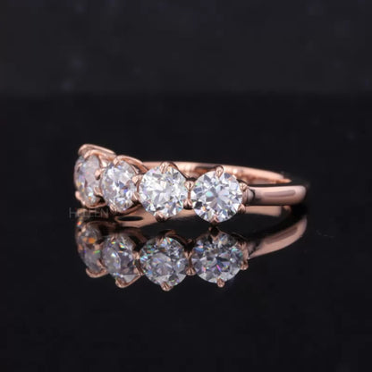 Five stone Round Cut Moissanite Wedding Band