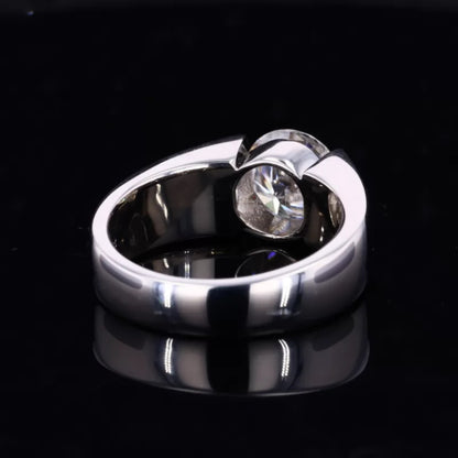 Round Cut Solitaire Moissanite Mens Engagement Ring