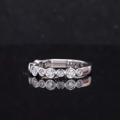 Round cut Bezel setting Moissanite sterling silver Anniversary Band