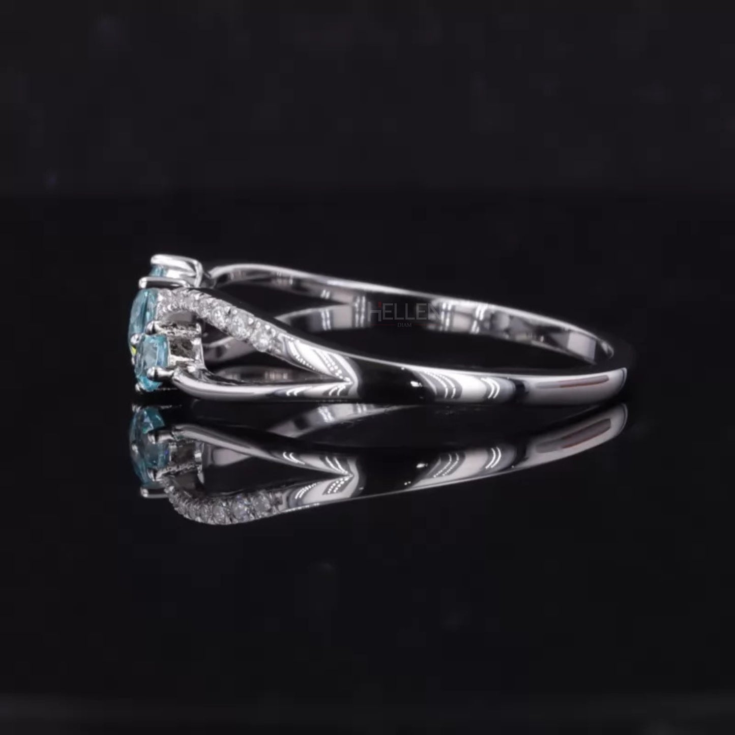 Aquamarine Round Cut Gemstone and Round Cut Moissanite 3 stone Ring