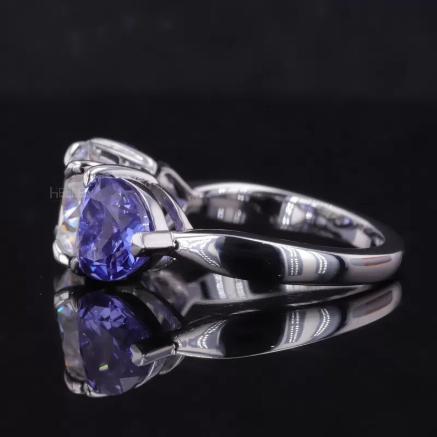 Round and Blue Heart Cut Moissanite Engagement Ring