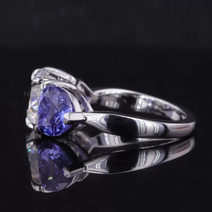 Round and Blue Heart Cut Moissanite Engagement Ring