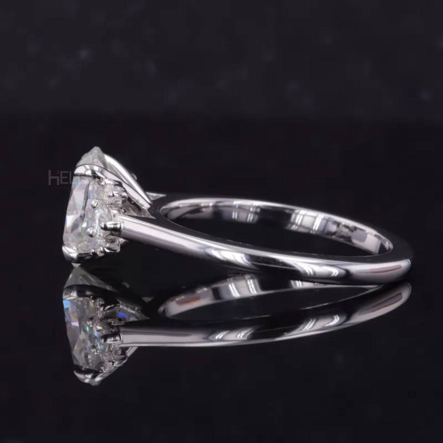 Floral Illusion Oval Cut Center & Round Side Moissanite Proposal Ring