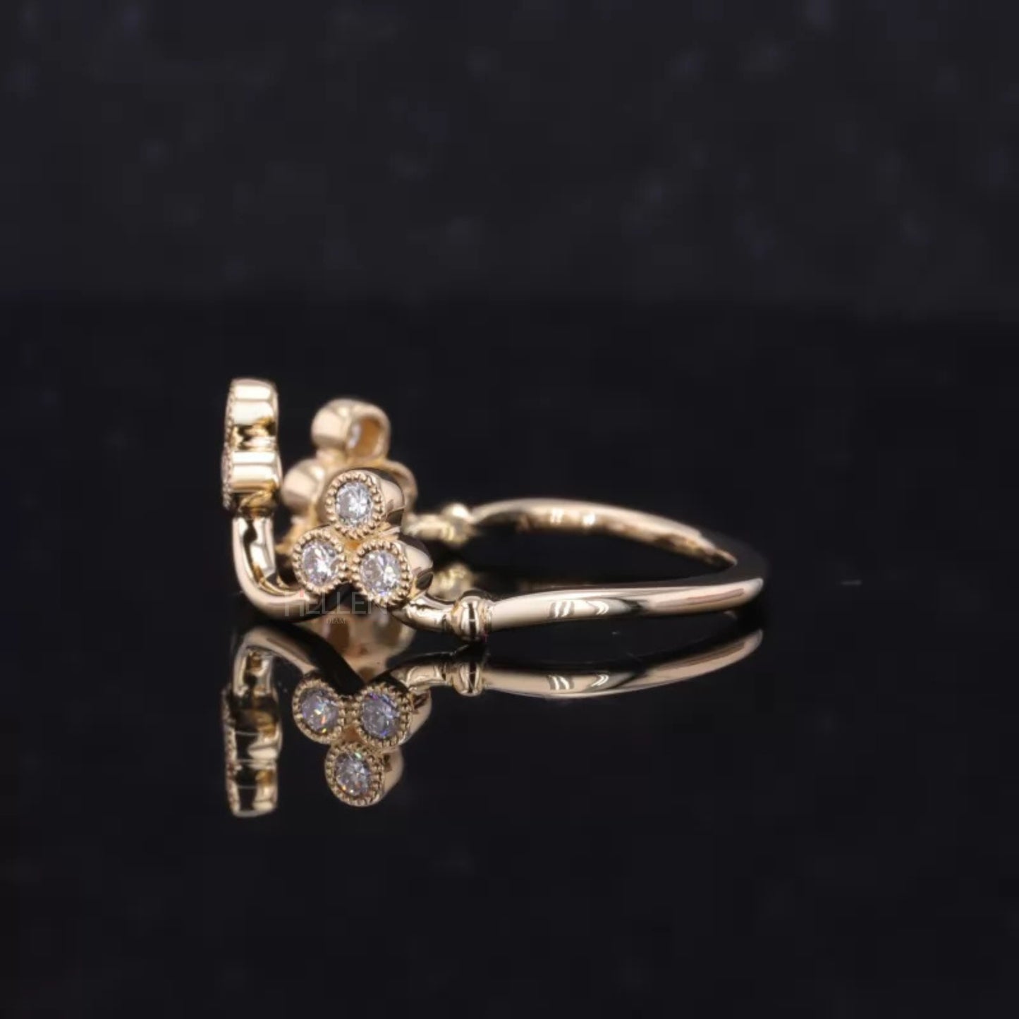 Vintage Crown Inspired Miligrain Wedding Band with Round Diamond