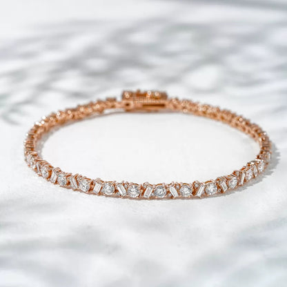 Baguette & Round Cut Essential Tennis Bracelet – 925 Sterling