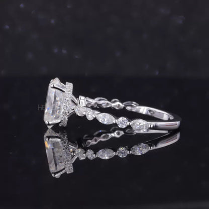 Oval Cut Solitaire with Marquise & Round Moissanite Hidden Halo Ring