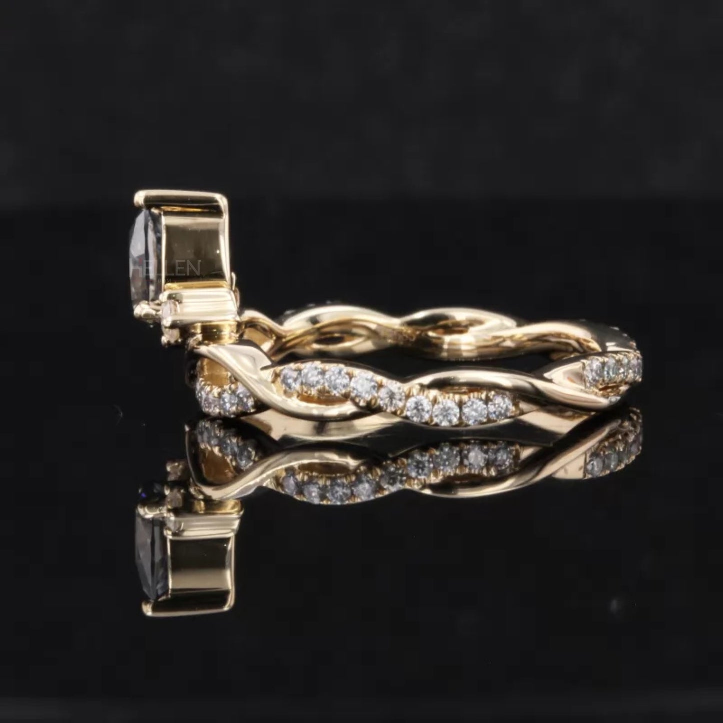 Round & Salt and Pepper Pear Cut V Curved Moissanite Wedding Band