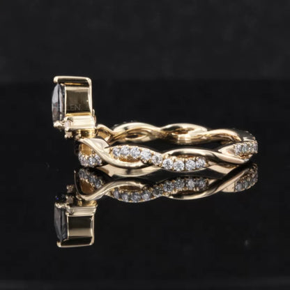 Round & Salt and Pepper Pear Cut V Curved Moissanite Wedding Band