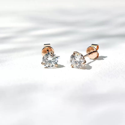 Round cut solitaire Moissanite sterling silver studs
