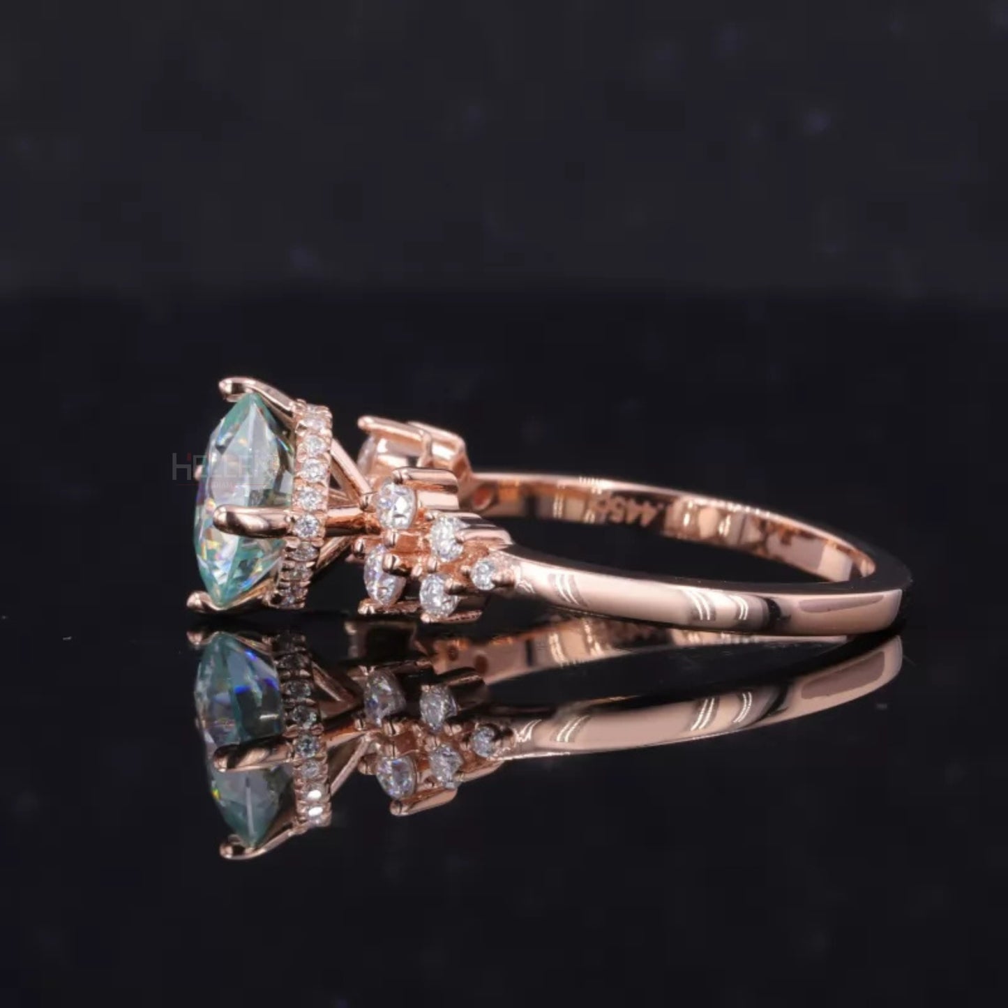 Blue-Greenes Cushion Cut Solitaire Halo Engagement Ring