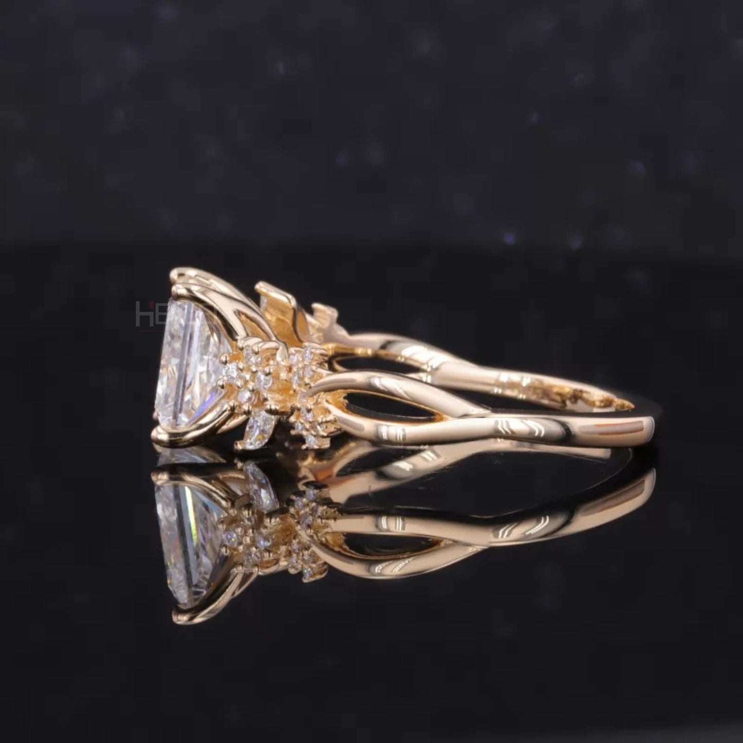 Solitaire Princess Antique Shank Engagement Ring