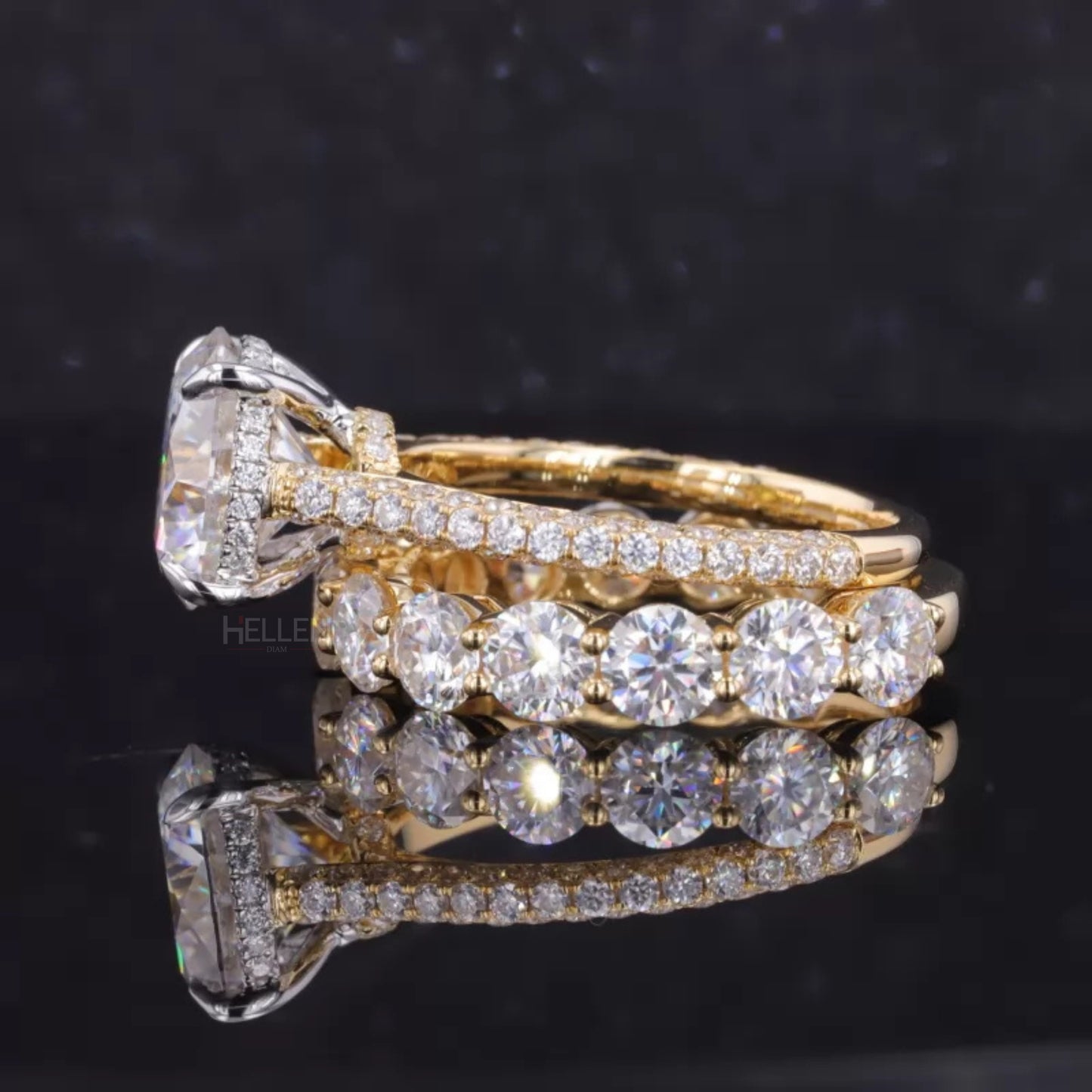 Round Solitaire Ring with Stackable Half Eternity Wedding Band