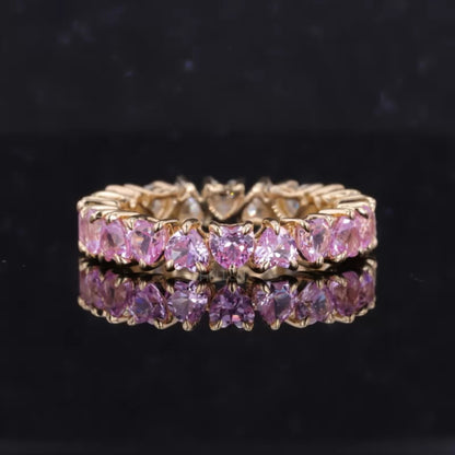 Half Pink Gemstone & Moissanite Heart Cut Wedding Band