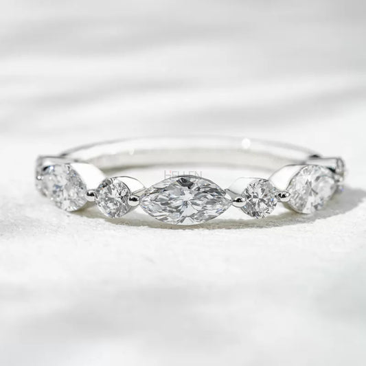 Eternity band with alternating marquise and round cut moissanite – symbolic sparkle for timeless love

