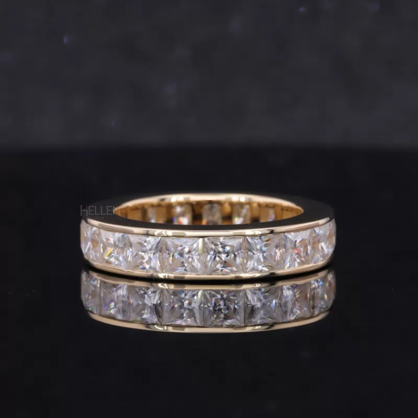 Princess Cut Moissanite Channel Setting Full Eternity Wedding Band