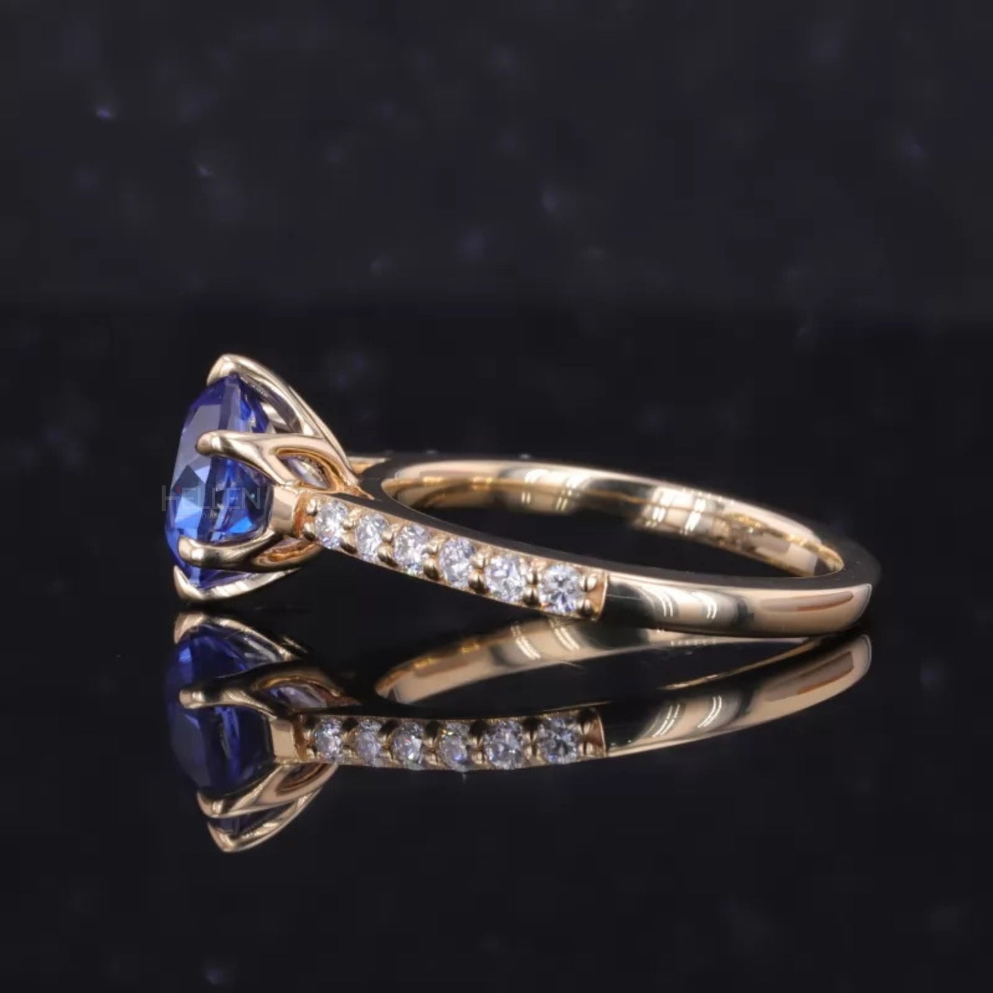 Solitaire Gemstone Ring with Pave and Claw Prong Setting