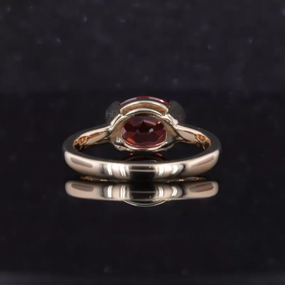 East to West Oval Cut Garnet Gemstone Solitaire Engagement Ring