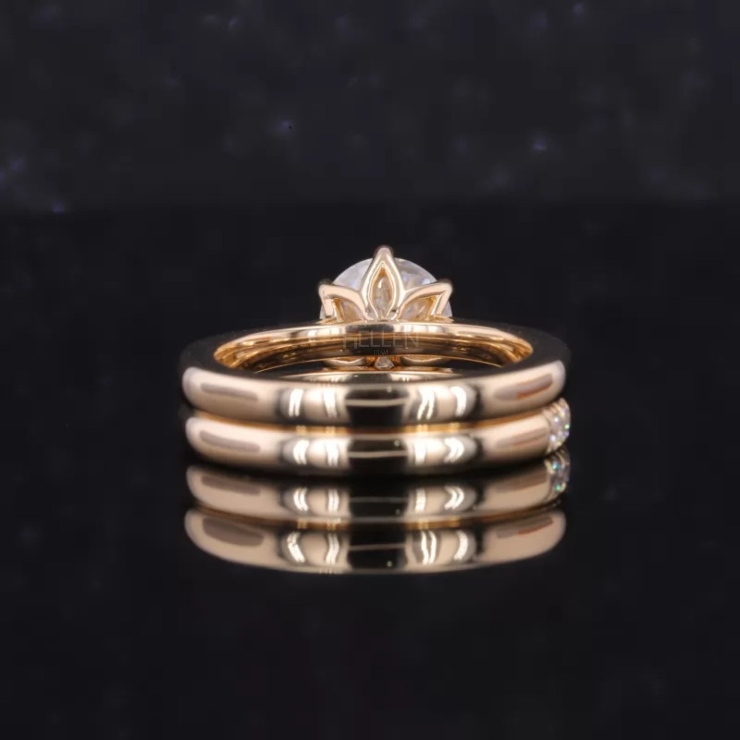 Round Solitaire Ring with Stackable Half-Round Eternity Band