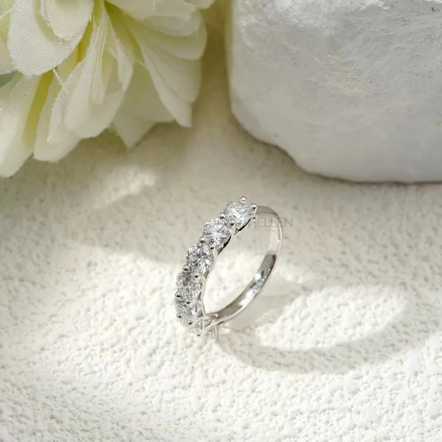 Round Cut  Moissanite Half Eternity Band-Sterling 925