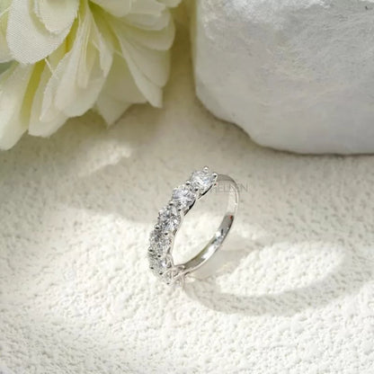 Round Cut  Moissanite Half Eternity Band-Sterling 925