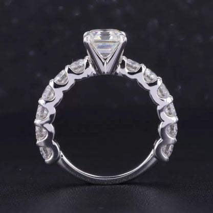 Asscher Cut Moissanite Solitaire Ring with Pave Diamond Shank