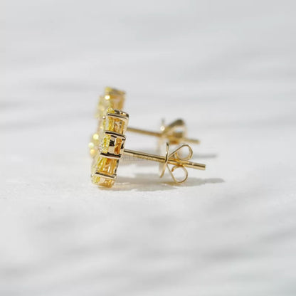Pear Shaped Yellow Sapphire Flower Stud Earrings - 925 Silver