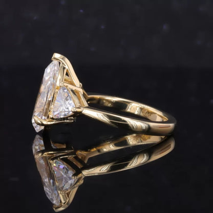 Three Stone Pear Cut Moissanite Ring Trillion Side Stone